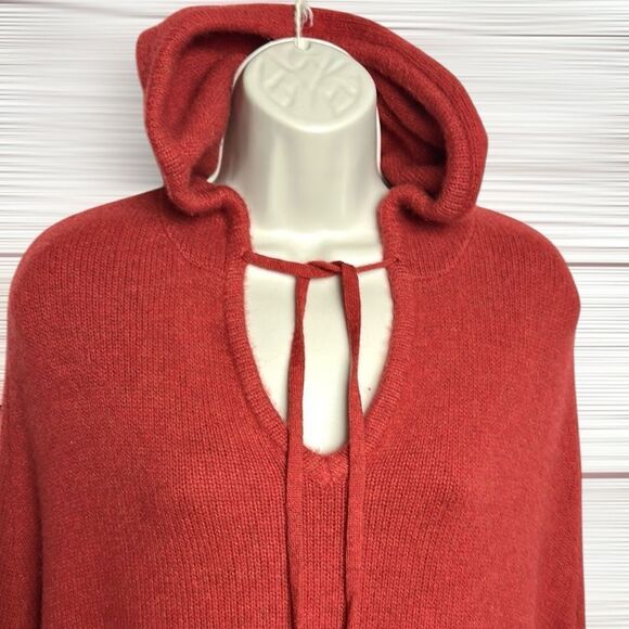 NWT 27 Miles Malibu Cashmere Poncho with Hood Tasseled Hem Burnt Orange XS - Picture 4 of 10
